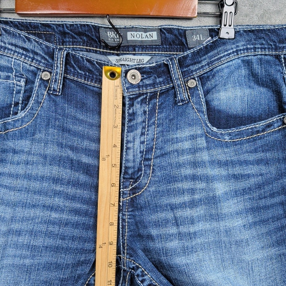 BKE Nolan Straight Jeans Size 34X33 (Act 36x33) Stretch Thick Stitch Whiskered - Picture 4 of 8